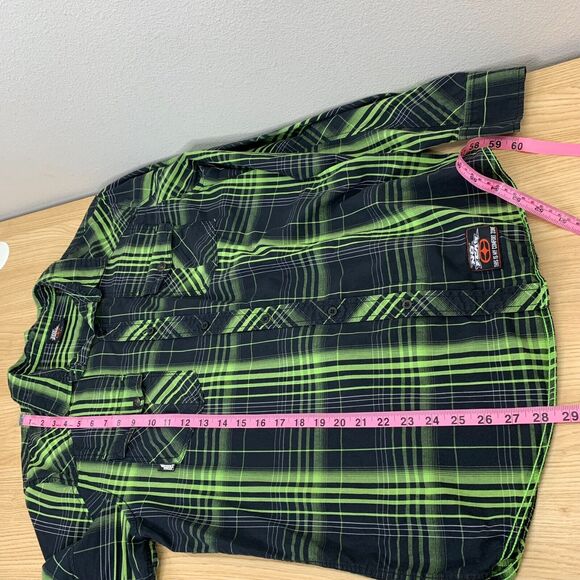 Y2k No Fear Flannel Shirt Mens Size L Button Up Monster Green Skater Grunge - Picture 11 of 11